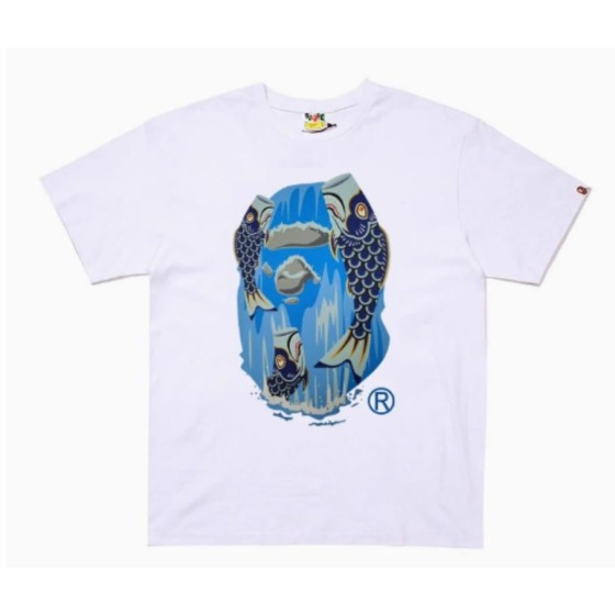 White BAPE Koi Fish Print Ape Head T-Shirt